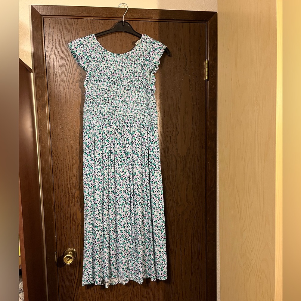 a new day Blue and White Floral Midi Dress